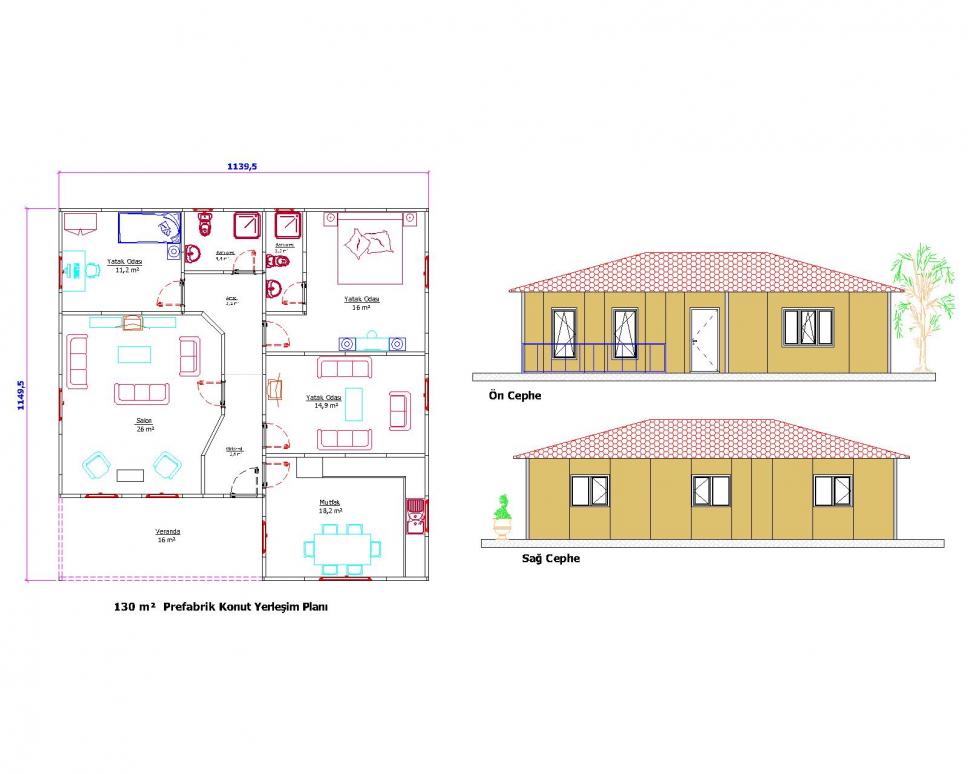 130 m² Tek Katlı Prefabrik Ev