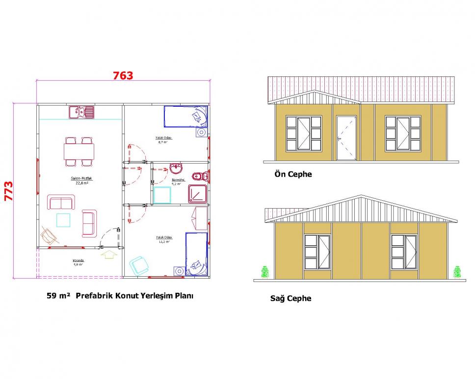 59 m² Prefabrik Ev