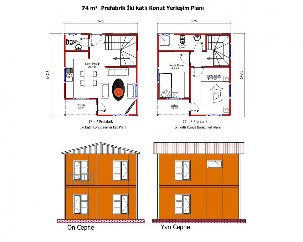 74 m² İki Katlı Prefabrik Ev
