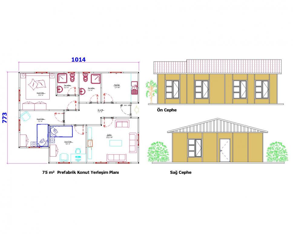 75 m² Prefabrik Ev