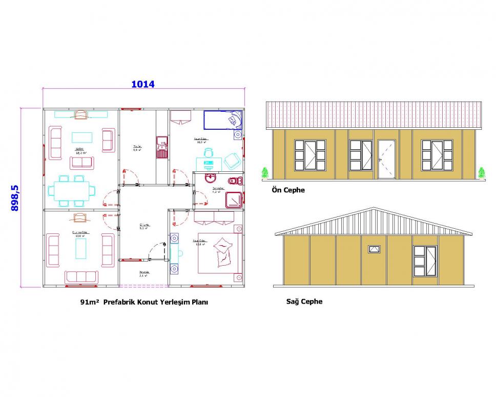 91 m² Prefabrik Ev